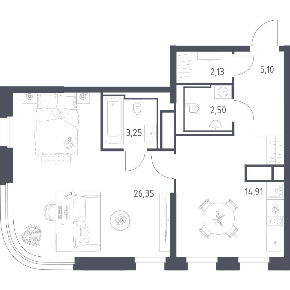 1-комнатная 54 м2 в ЖК Квартал на воде корпус null этаж 23