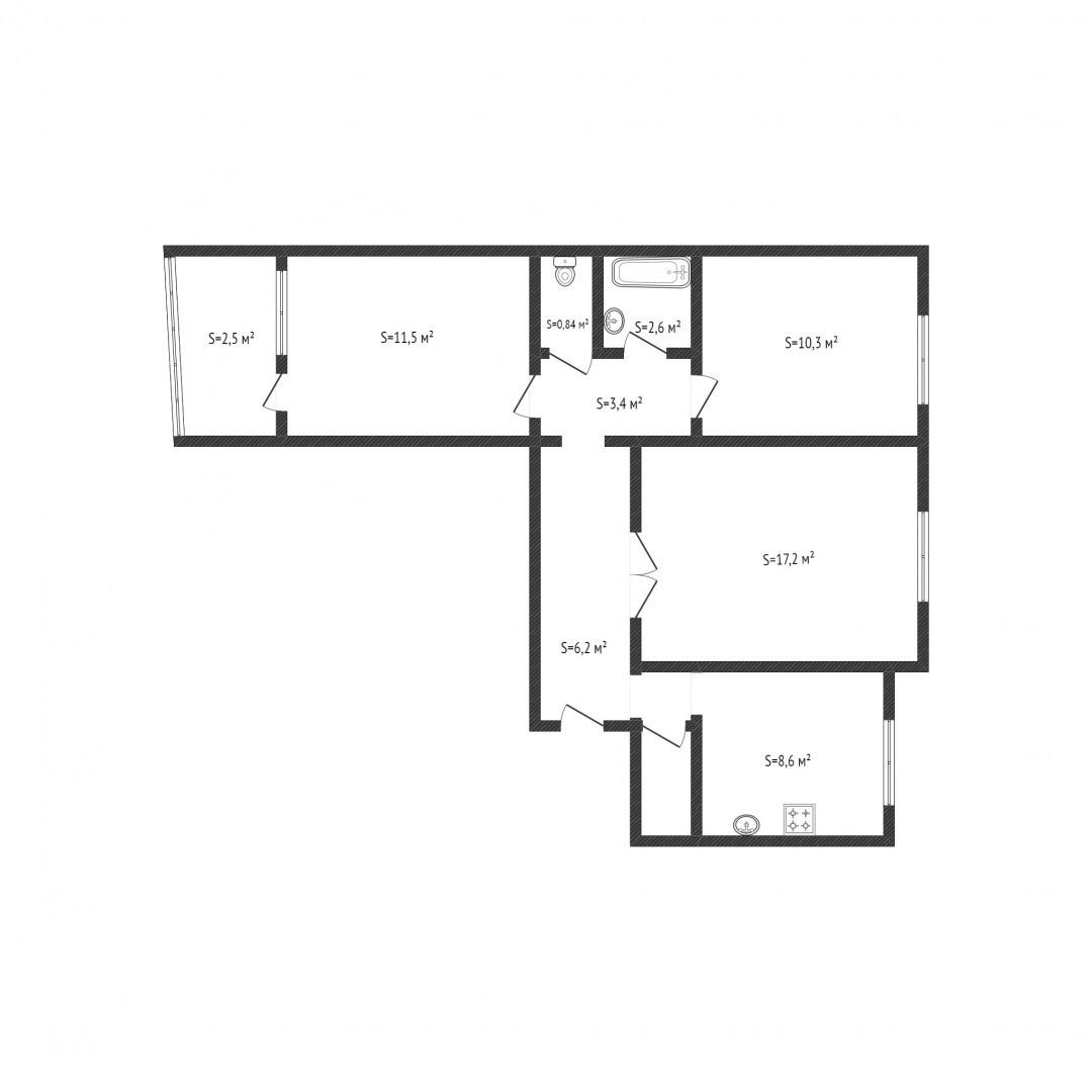 3-комнатная 63 м2 в ЖК undefined корпус null этаж 4