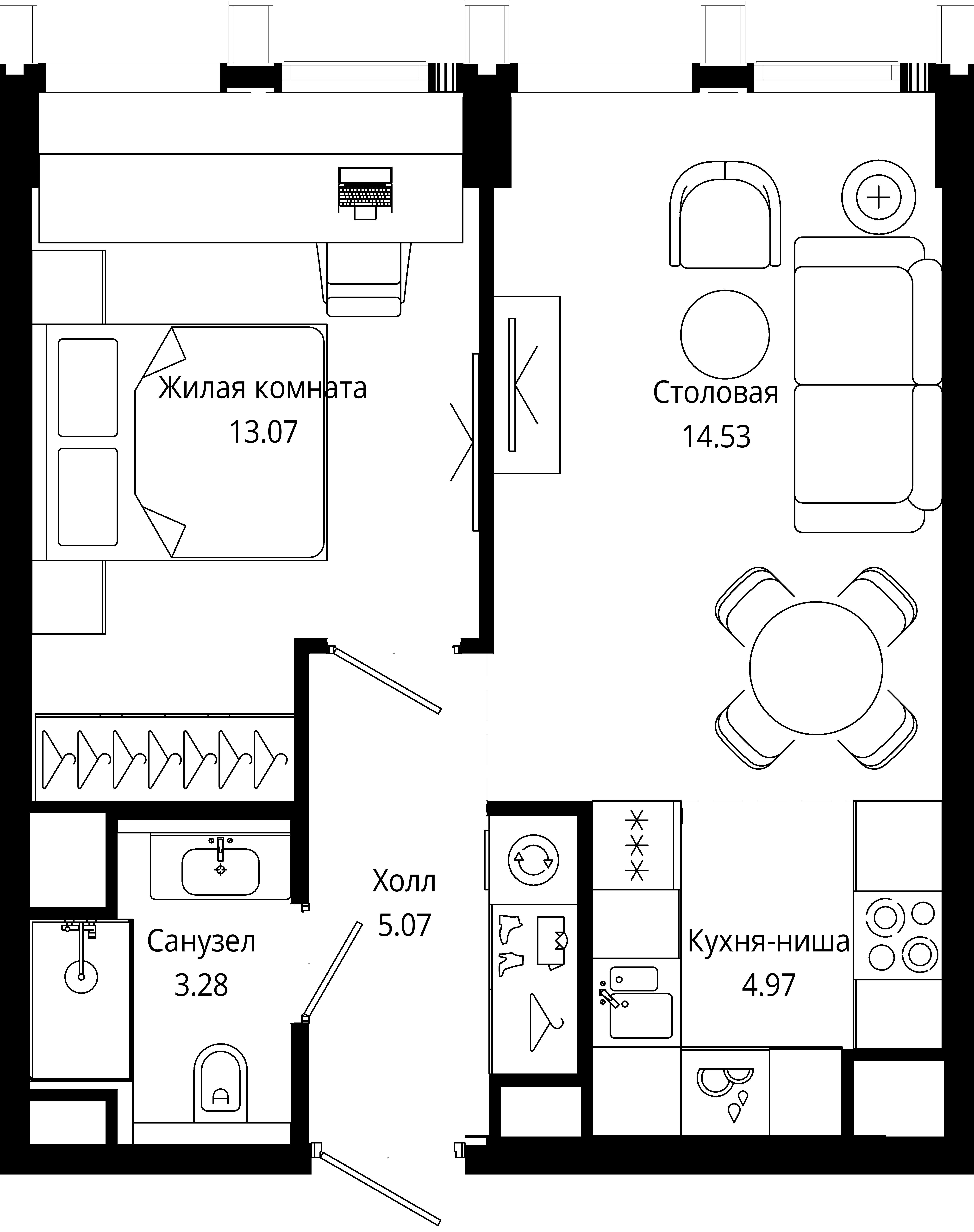 1-комнатная 41 м2 в ЖК МОД корпус null этаж 38