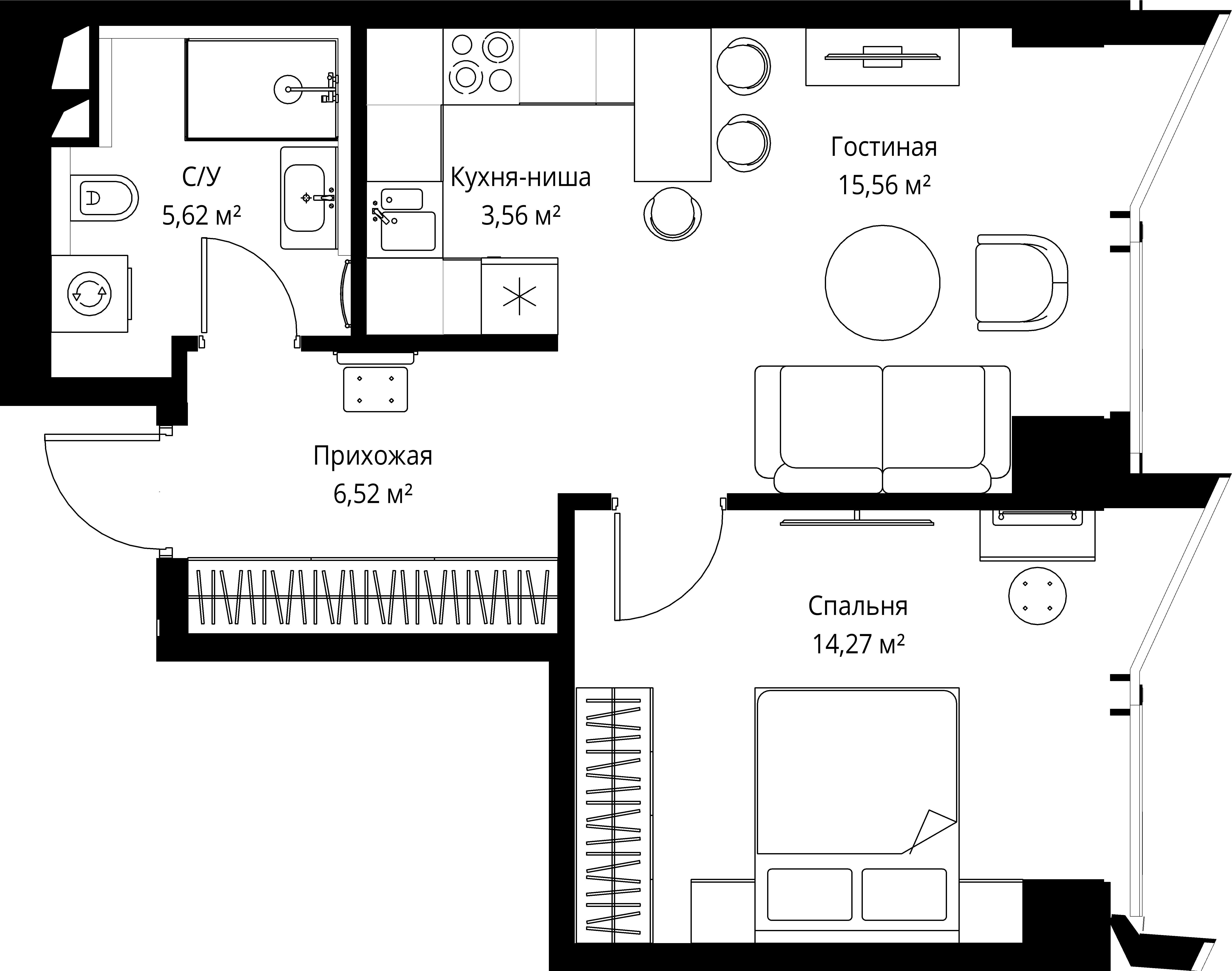 1-комнатная 45 м2 в ЖК Famous корпус null этаж 3