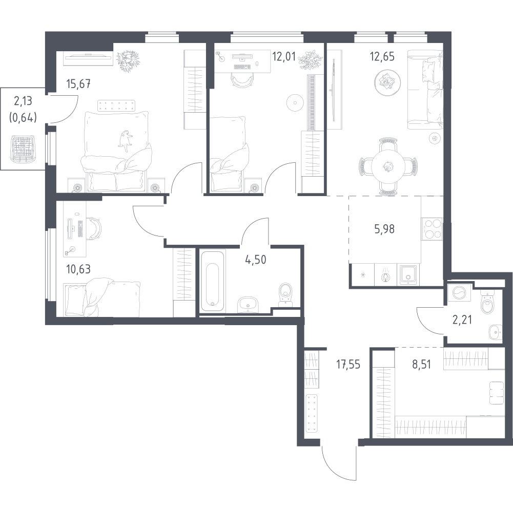 Студия 90 м2 в ЖК Остафьево корпус null этаж 3