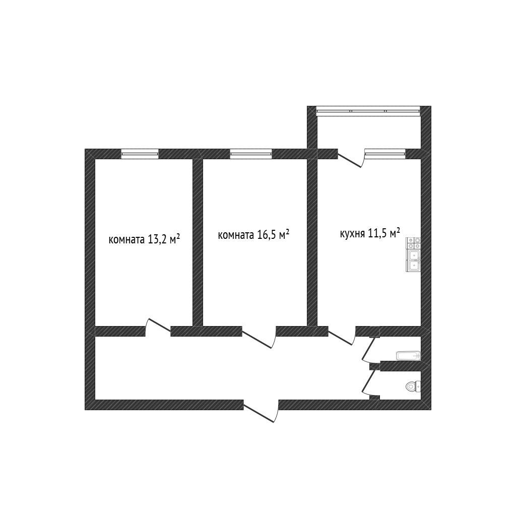 2-комнатная 58.5 м2 в ЖК undefined корпус null этаж 2