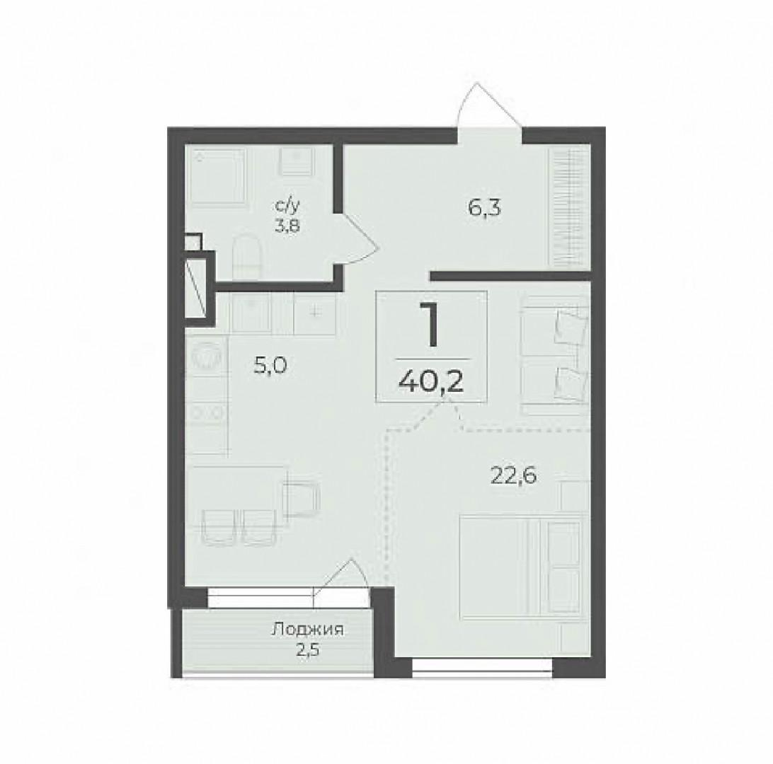 1-комнатная 41.1 м2 в ЖК undefined корпус null этаж 4