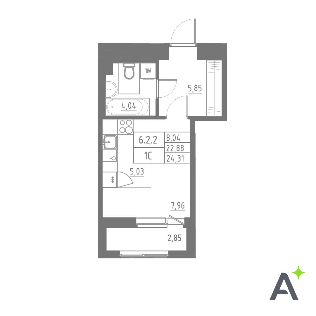 Студия 24 м2 в ЖК Аквилон Солар корпус null этаж 2