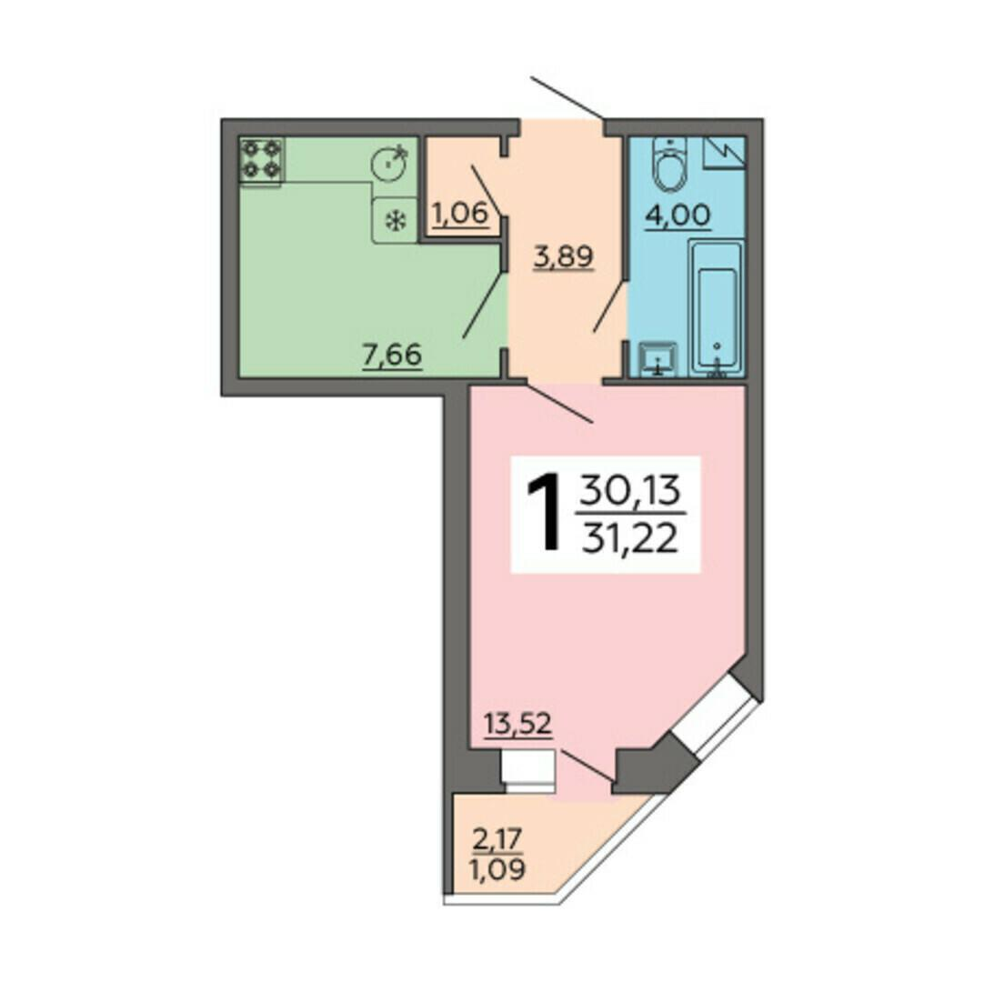 1-комнатная 31 м2 в ЖК Авиатор 2 корпус null этаж 18