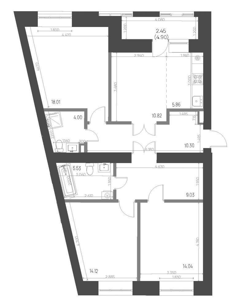 4-комнатная 94 м2 в ЖК Калина корпус null этаж 7