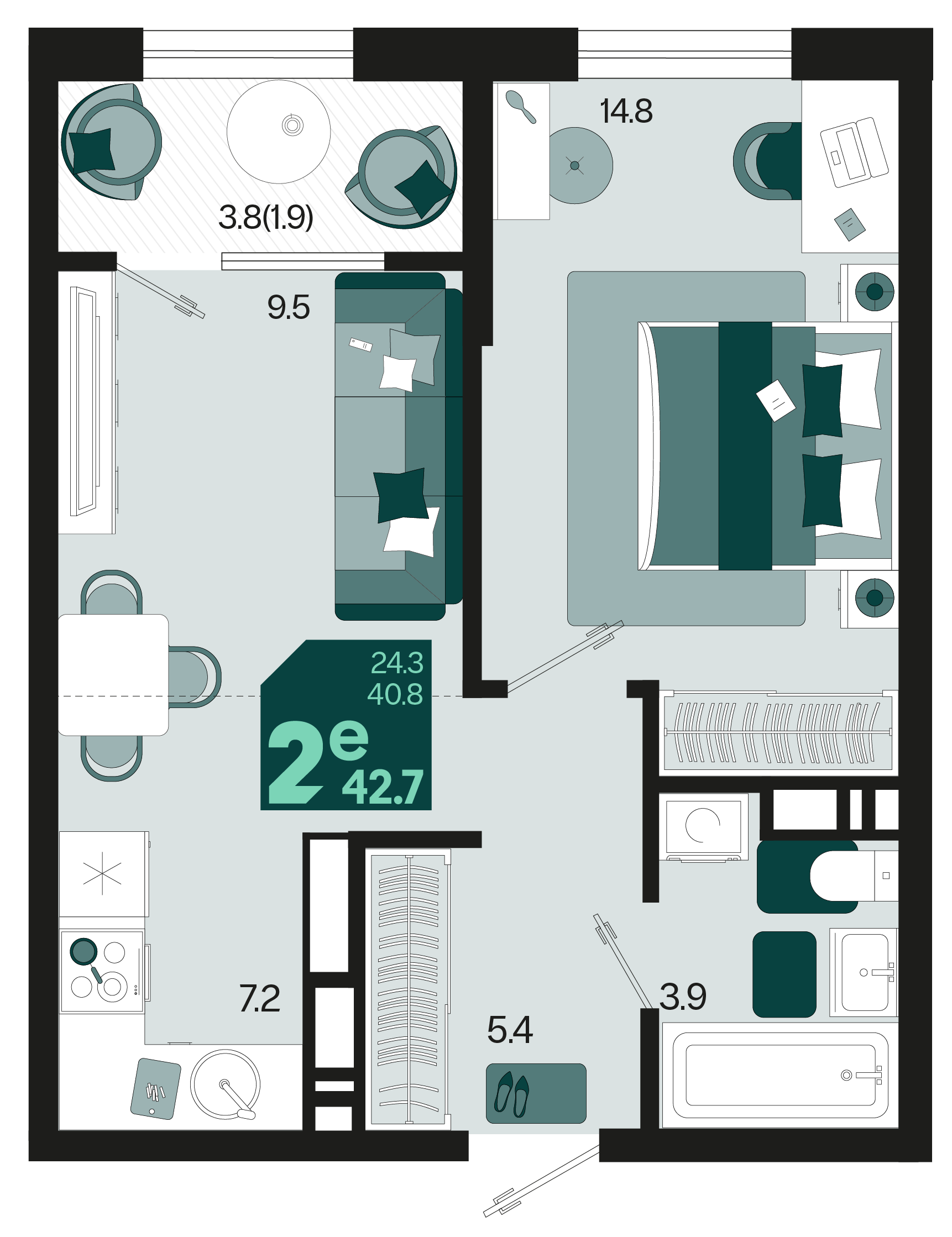 Студия 42 м2 в ЖК Первое место корпус null этаж 16