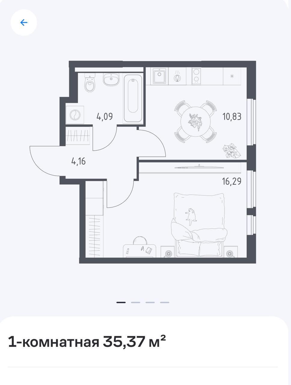 1-комнатная 35.4 м2 в ЖК undefined корпус null этаж 8