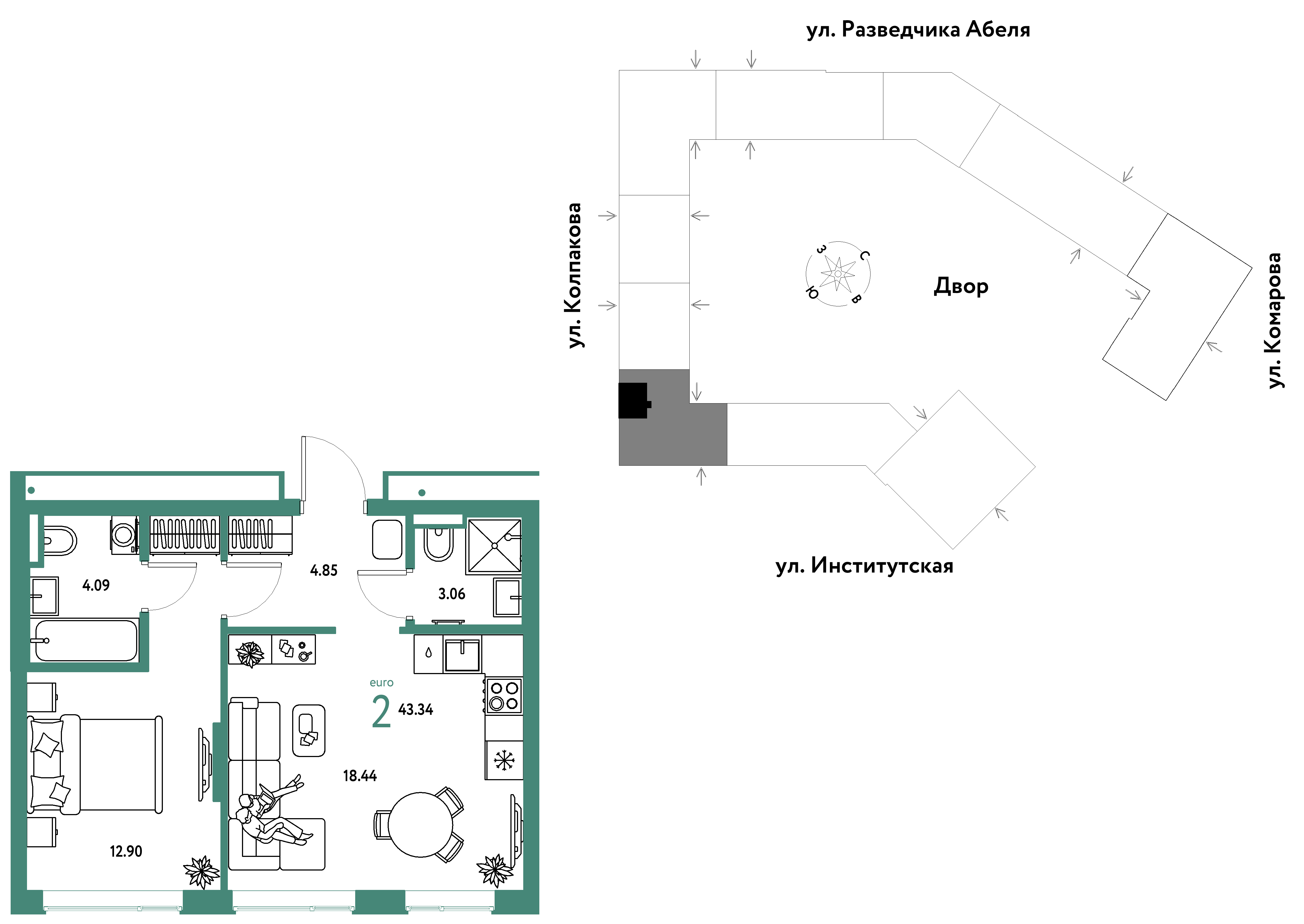 Студия 43 м2 в ЖК Страна.Парковая корпус null этаж 2