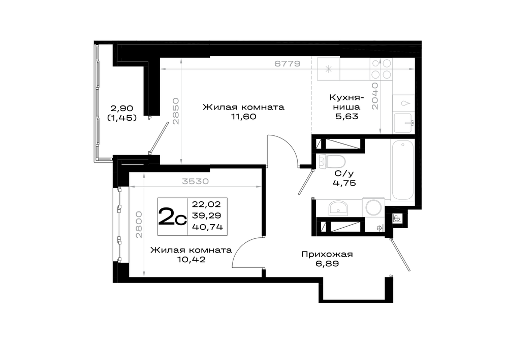 1-комнатная 40 м2 в ЖК Октябрь парк корпус null этаж 13