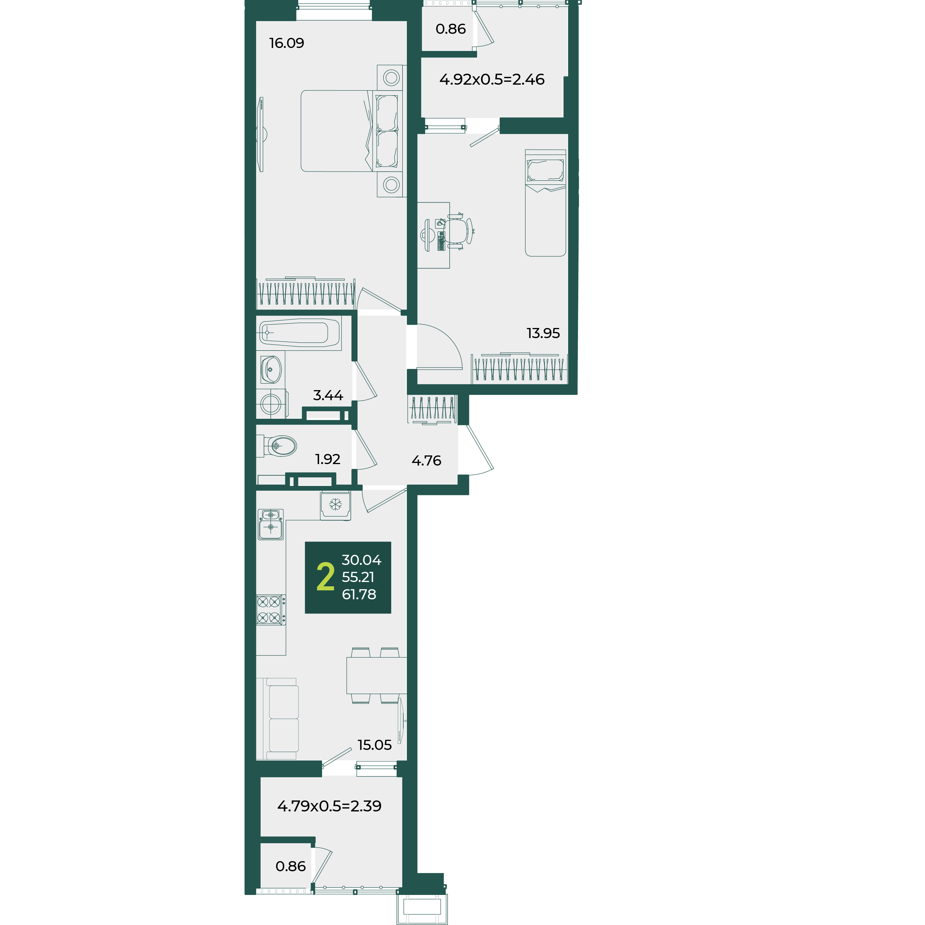 2-комнатная 61 м2 в ЖК Образцово корпус null этаж 10