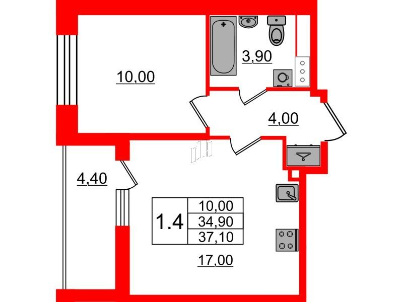 1-комнатная 34 м2 в ЖК Бионика Заповедная корпус null этаж 11