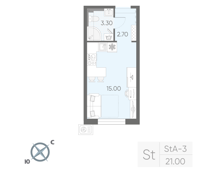 Студия 21 м2 в ЖК Зеркальный ручей корпус null этаж 3