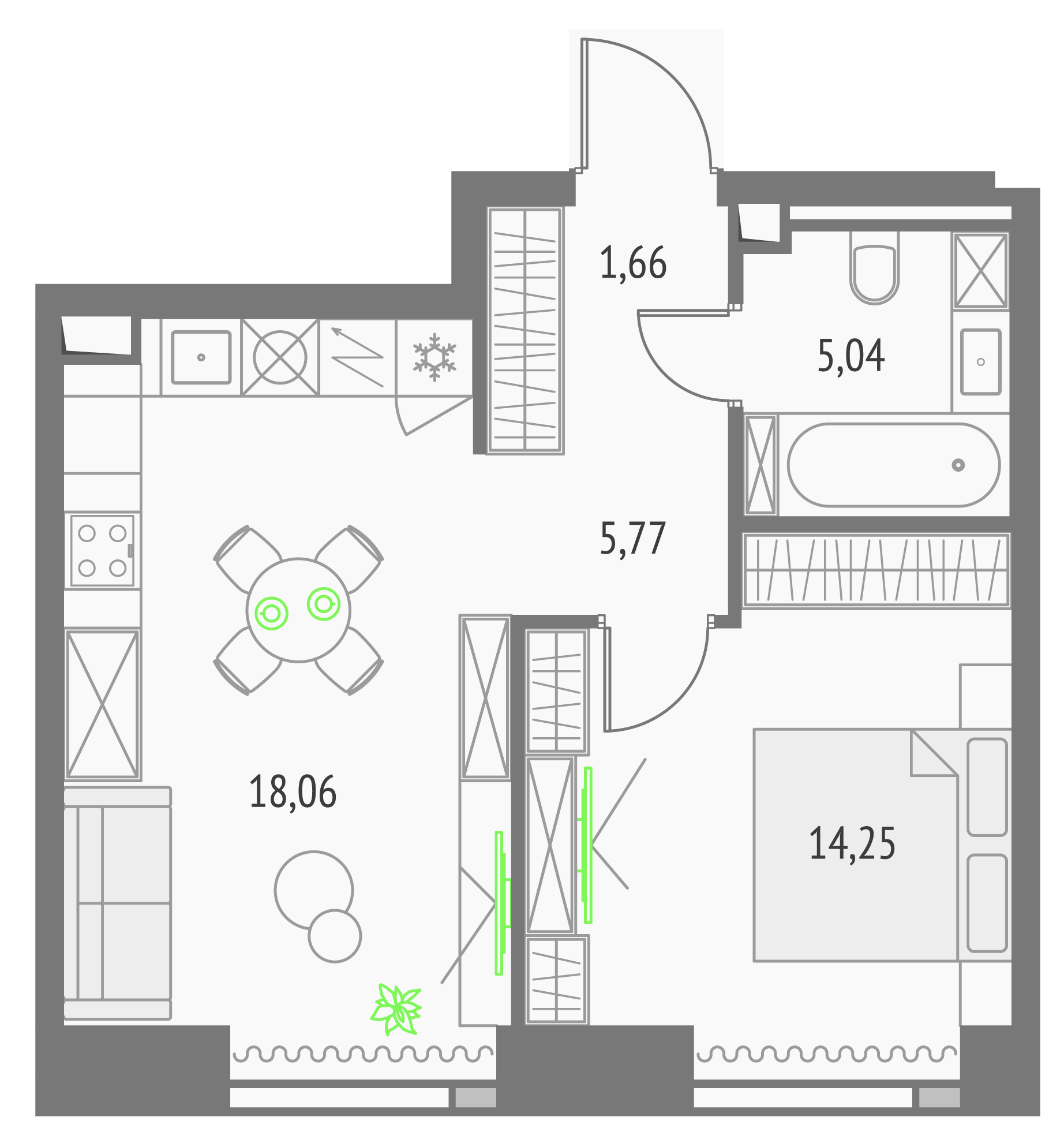 1-комнатная 44 м2 в ЖК Upside Towers корпус null этаж 40