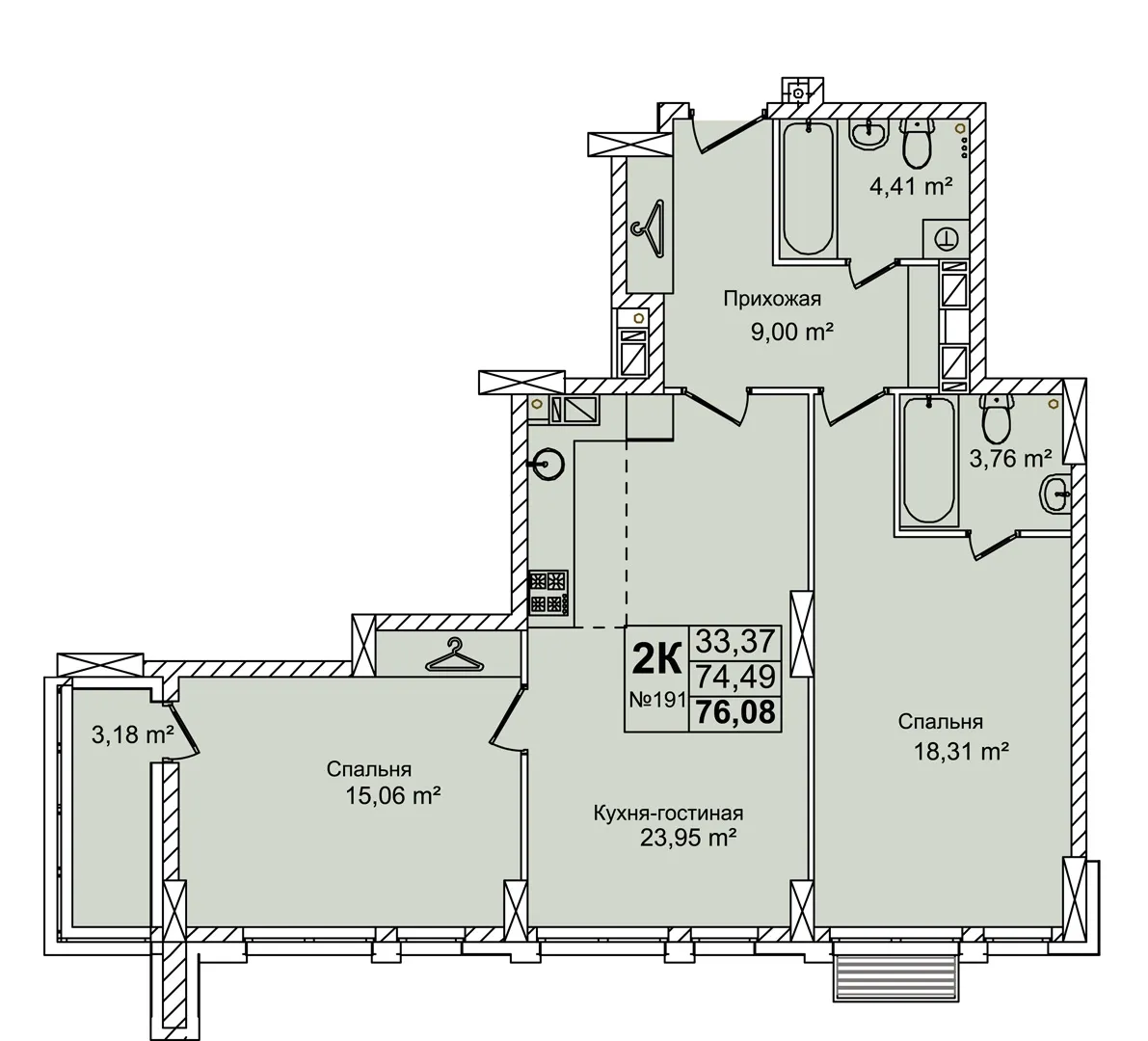 3-комнатная 76 м2 в ЖК Авиатор корпус null этаж 5