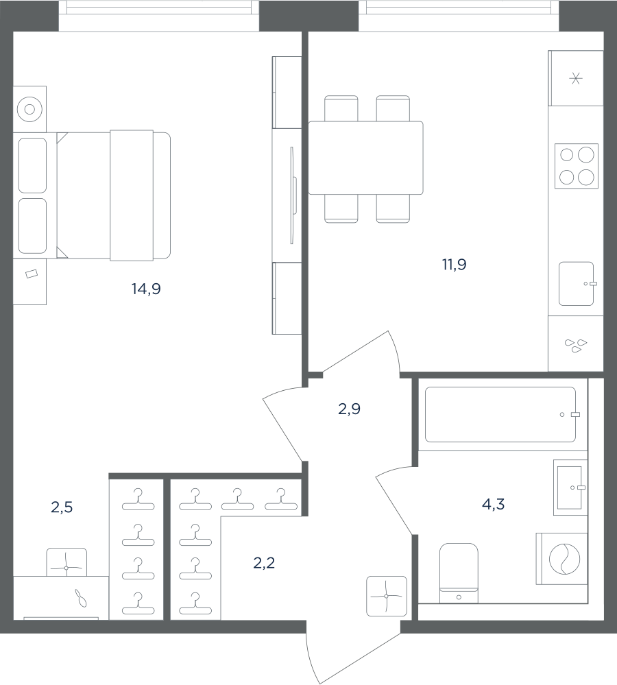 1-комнатная 38 м2 в ЖК Равновесие корпус null этаж 1