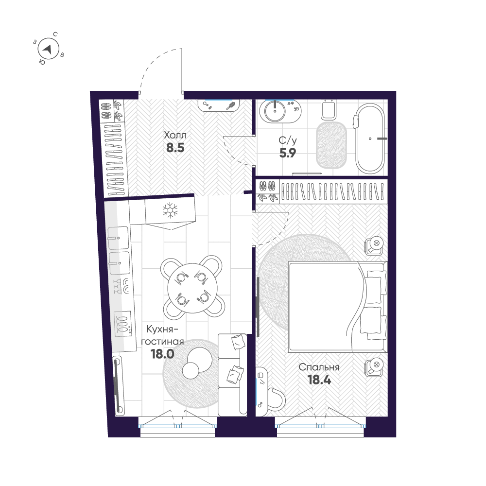 1-комнатная 50 м2 в ЖК ЛДМ корпус null этаж 2