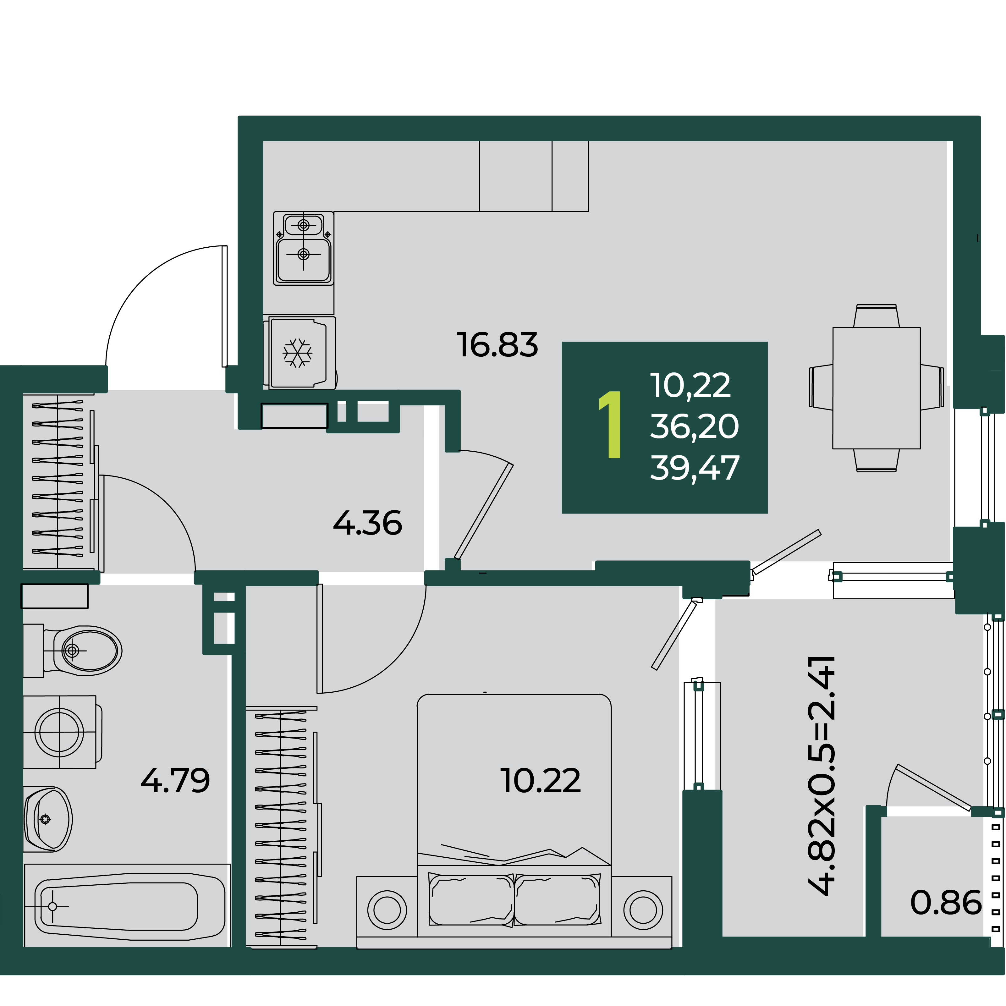 1-комнатная 39 м2 в ЖК Образцово корпус null этаж 5