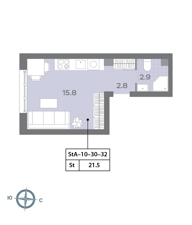 Студия 21 м2 в ЖК Дмитровское небо корпус null этаж 30