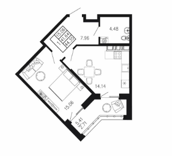 1-комнатная 44.4 м2 в ЖК undefined корпус null этаж 2