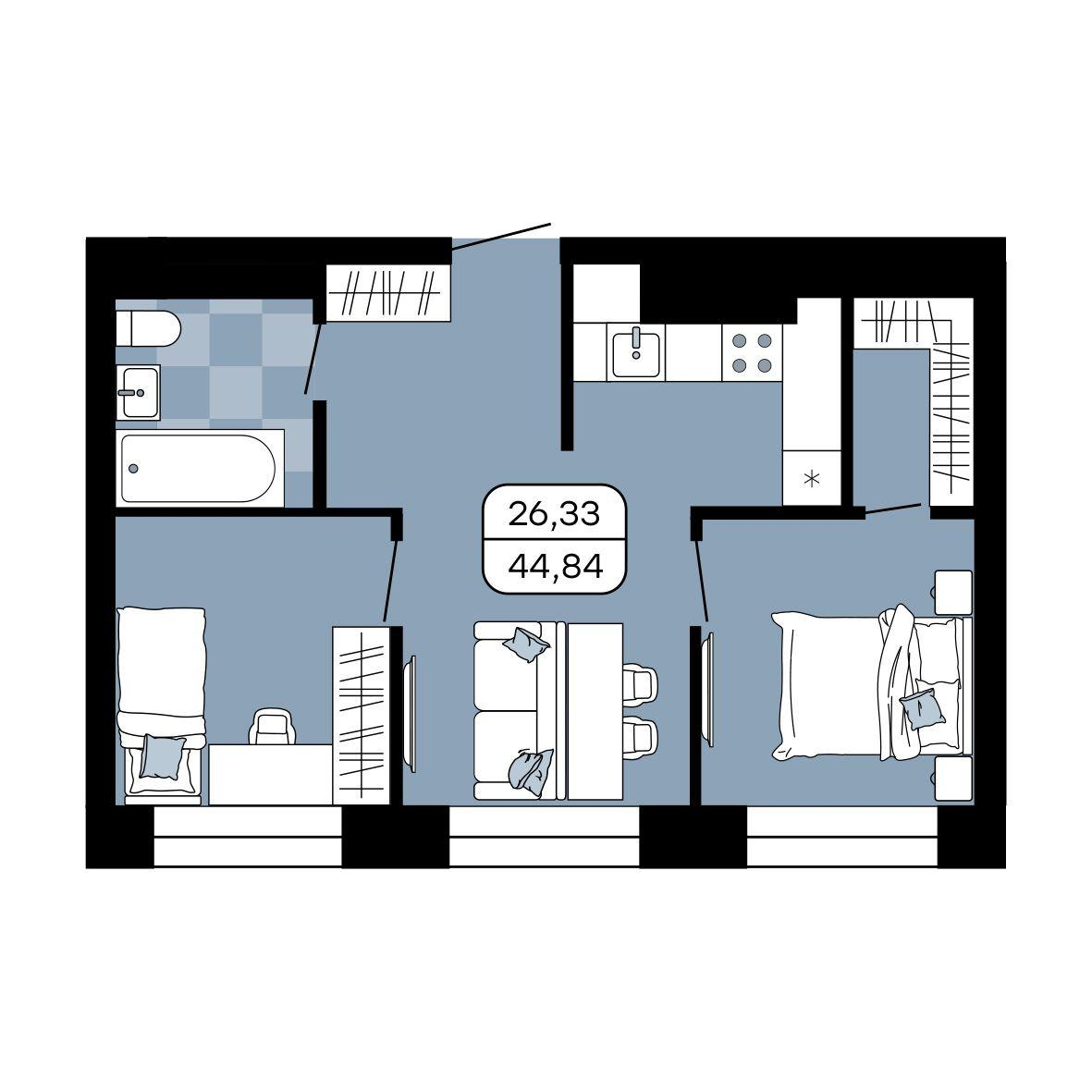 Студия 44 м2 в ЖК Парк Авеню корпус null этаж 15