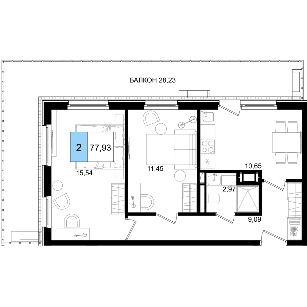 3-комнатная 77 м2 в ЖК Корсаков корпус null этаж 2