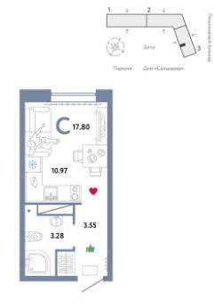 Студия 17.8 м2 в ЖК undefined корпус null этаж 7