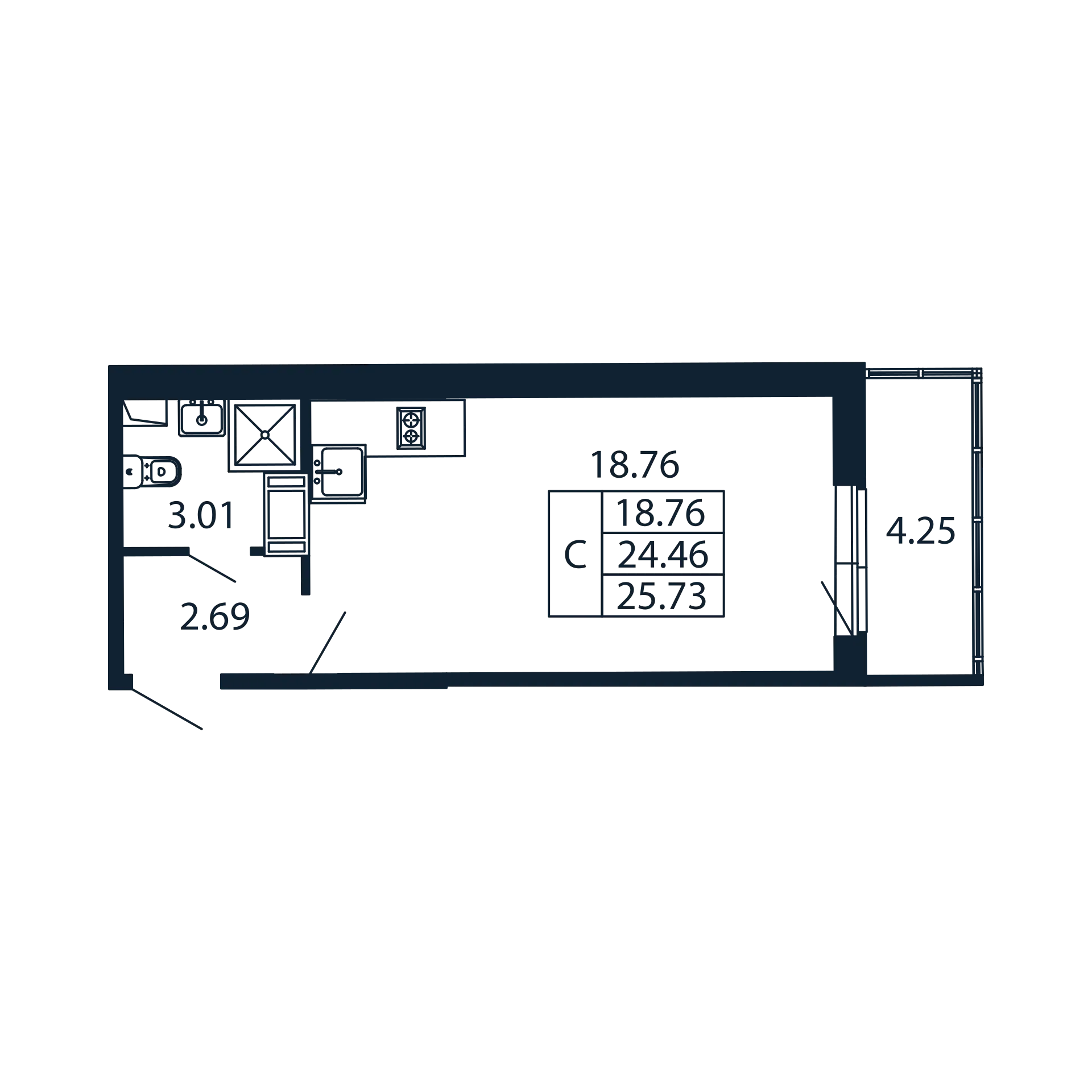 Студия 24 м2 в ЖК Полис ЛАВрики корпус null этаж 3
