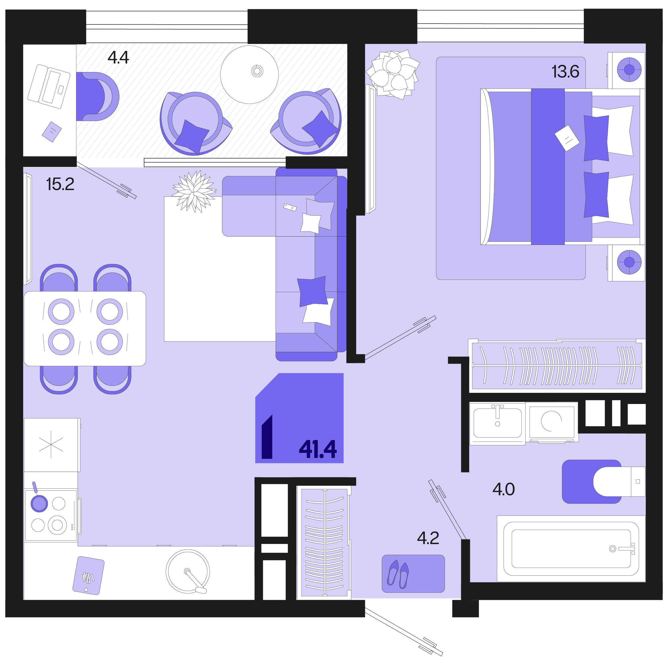 1-комнатная 41 м2 в ЖК Первое место корпус null этаж 4