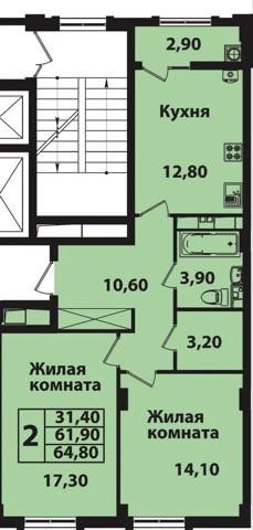 2-комнатная 61 м2 в ЖК undefined корпус null этаж 8