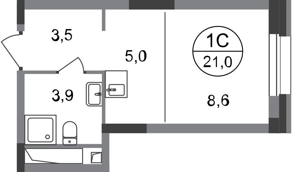 Студия 21 м2 в ЖК Первый Московский корпус null этаж 15