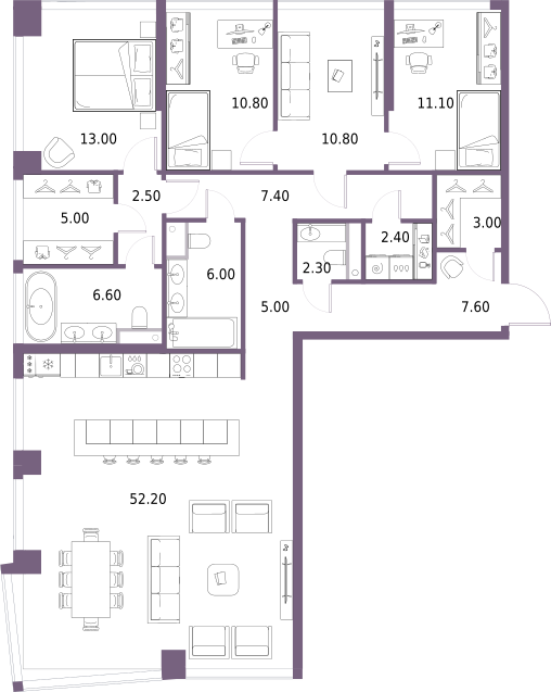 4-комнатная 145 м2 в ЖК Северный порт. Береговые кварталы корпус null этаж 2