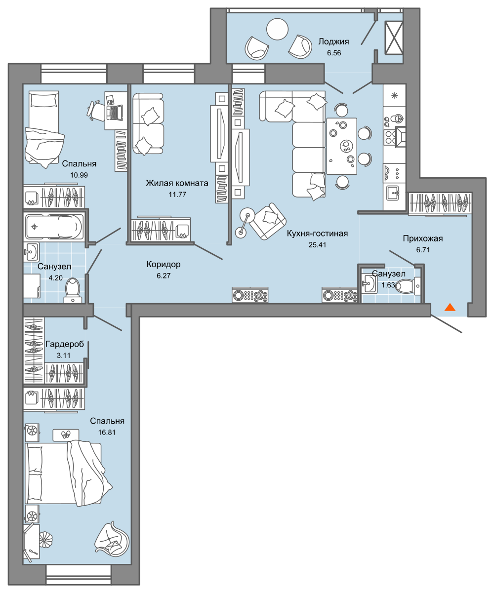 4-комнатная 91 м2 в ЖК ZNAK корпус null этаж 6