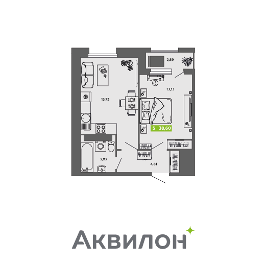 Студия 38 м2 в ЖК Аквилон CITY Towers корпус null этаж 13