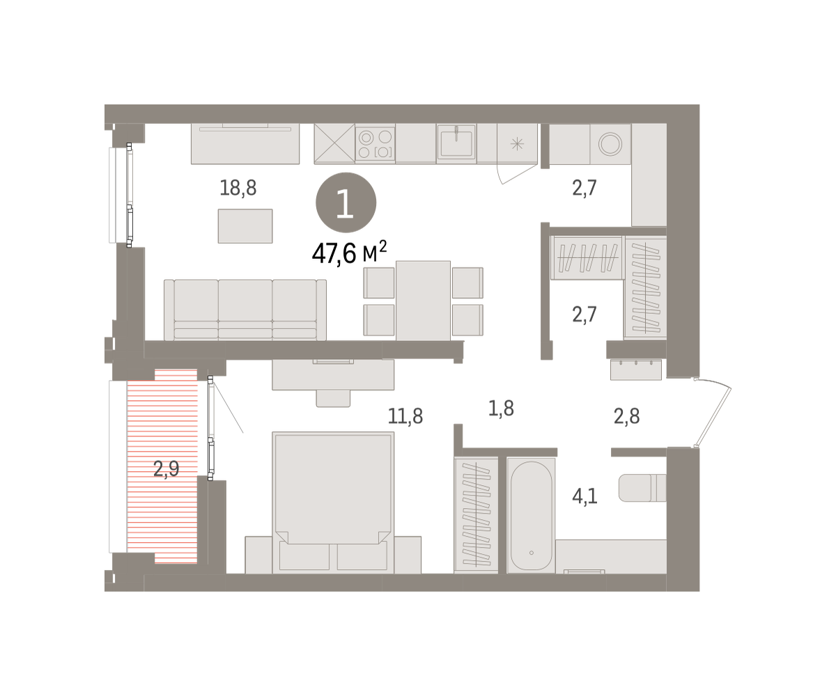 1-комнатная 47 м2 в ЖК Европейский берег корпус null этаж 15