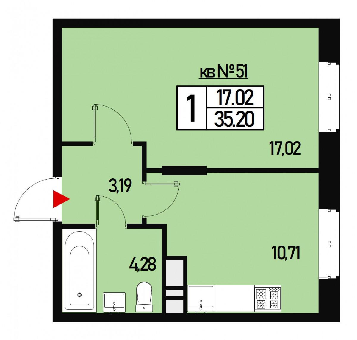 1-комнатная 34 м2 в ЖК Борисоглебское корпус null этаж 2