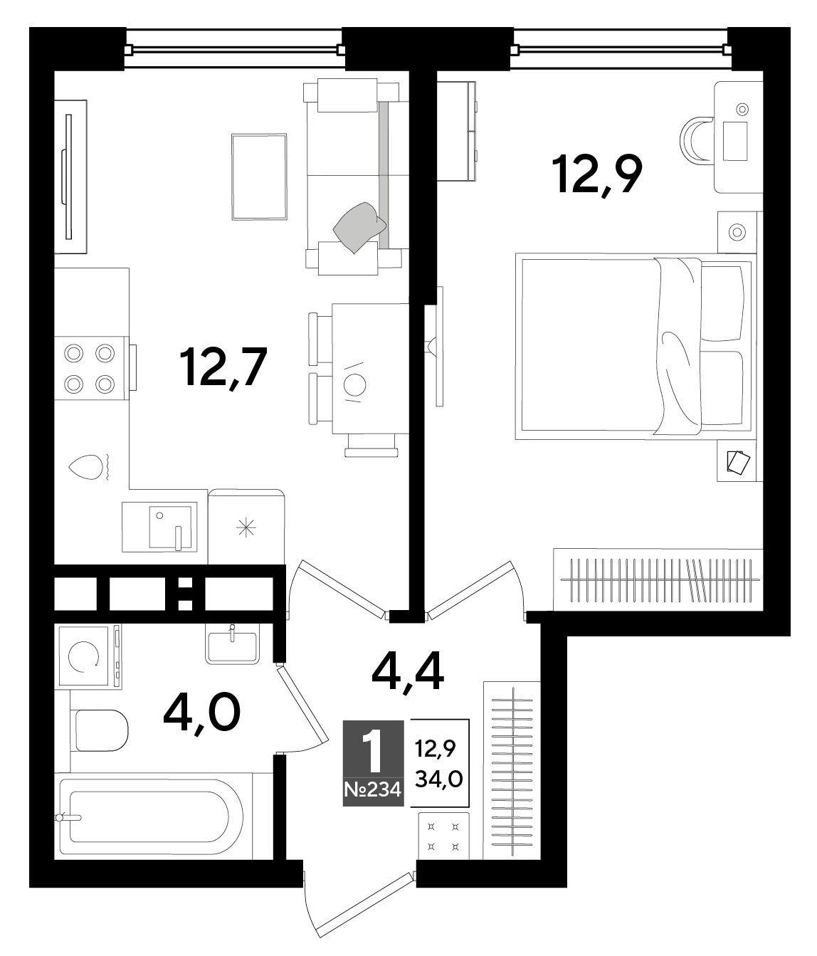 1-комнатная 34 м2 в ЖК Dogma Park корпус null этаж 10