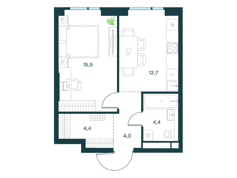 1-комнатная 41 м2 в ЖК Level Войковская корпус null этаж 14