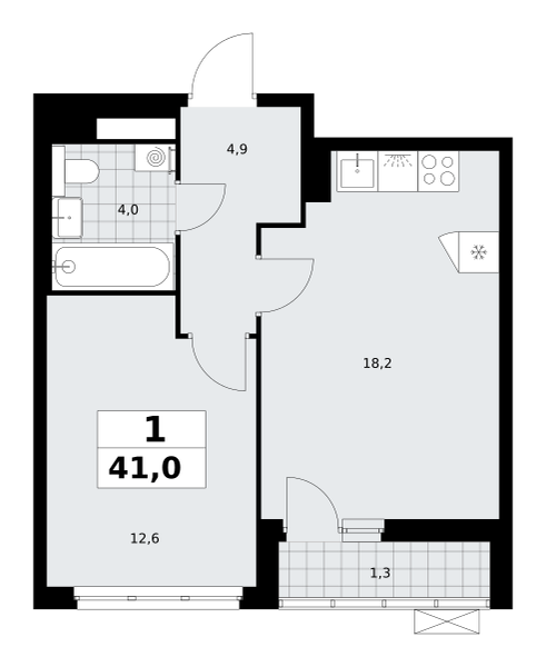 1-комнатная 41 м2 в ЖК Деснаречье корпус null этаж 5