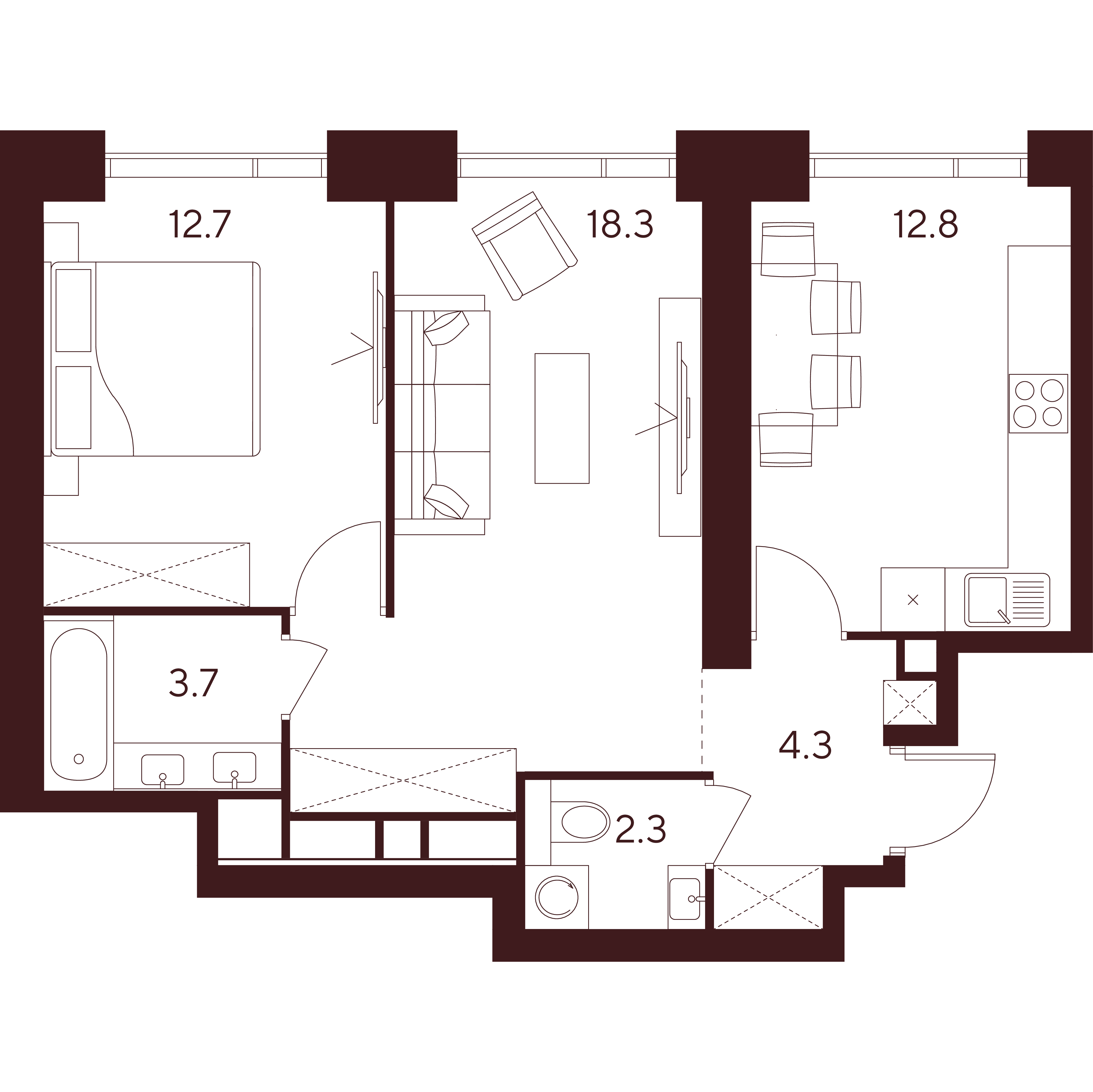 2-комнатная 54 м2 в ЖК Инди Тауэрз от Аквилон корпус null этаж 10