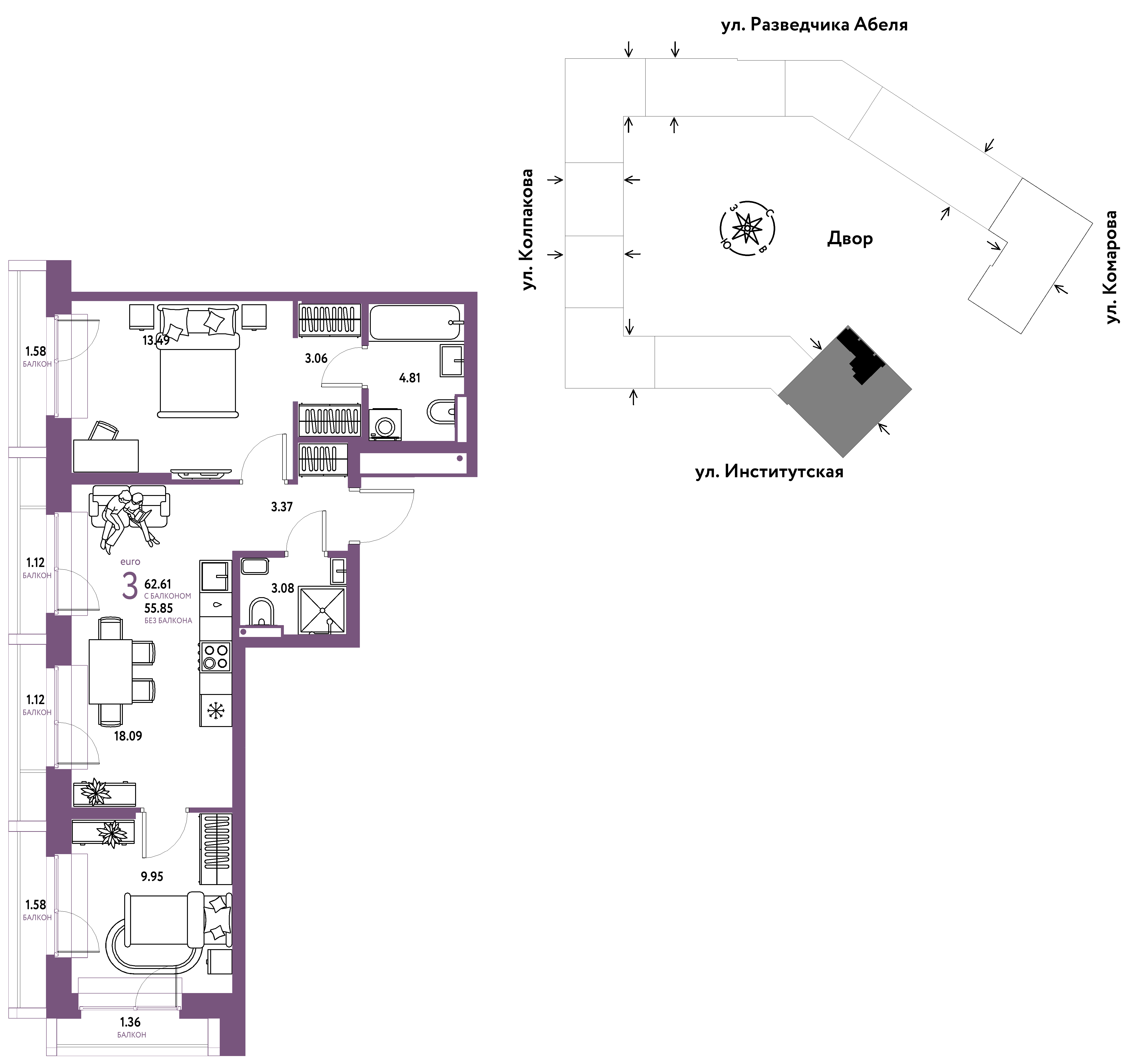 Студия 62 м2 в ЖК Страна.Парковая корпус null этаж 13