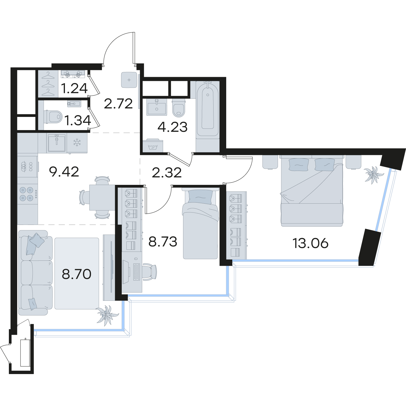 2-комнатная 51 м2 в ЖК Статус на Черниговской корпус null этаж 7