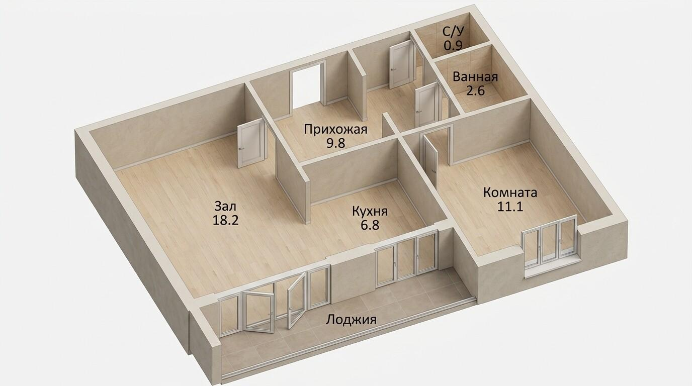 2-комнатная 49.4 м2 в ЖК undefined корпус null этаж 2