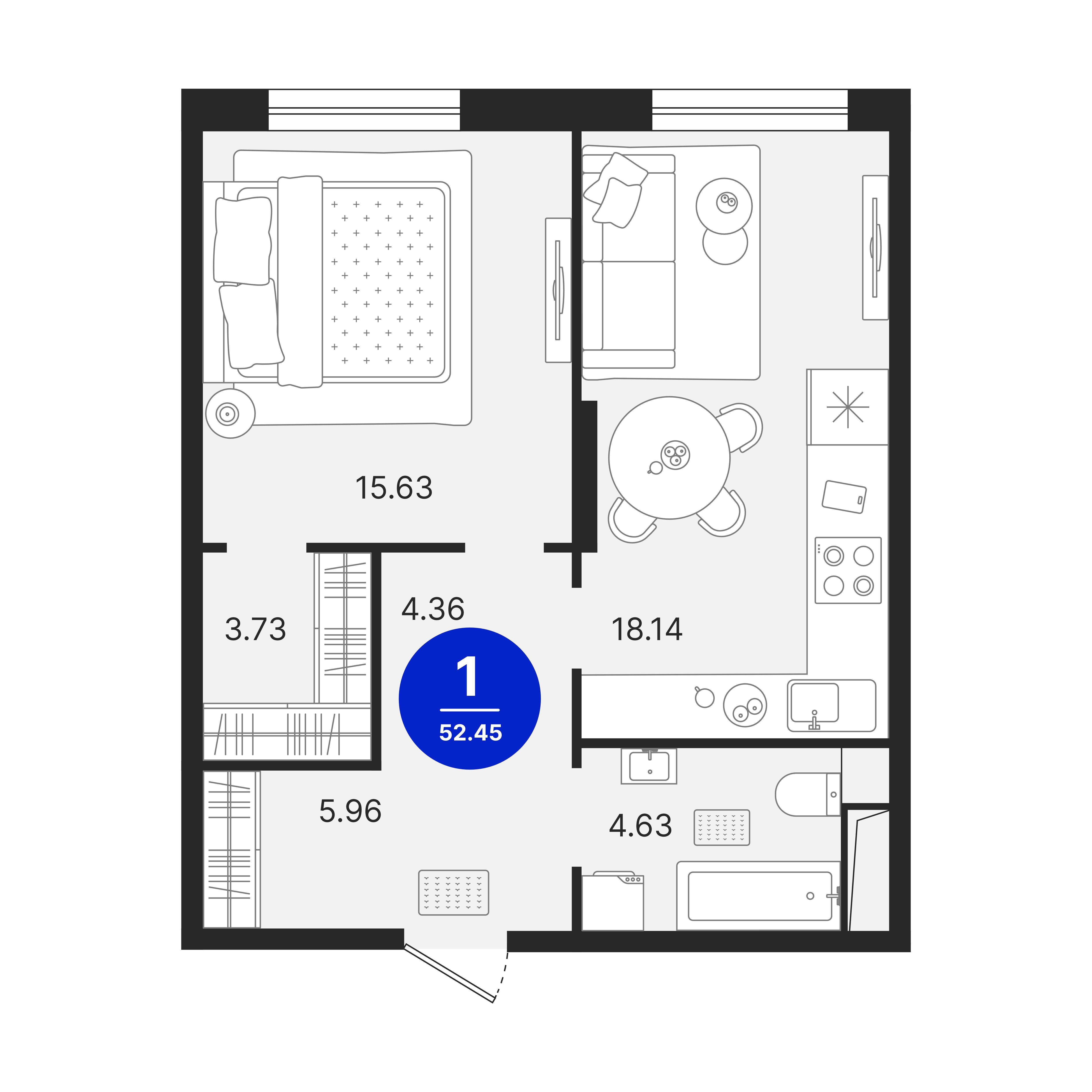 1-комнатная 52 м2 в ЖК Северное Сияние корпус null этаж 13