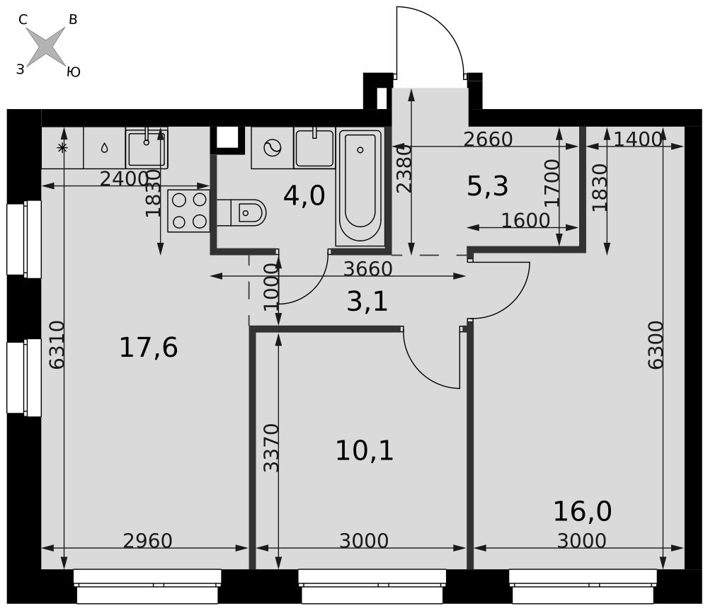 3-комнатная 56 м2 в ЖК Симоновский Вал корпус null этаж 20