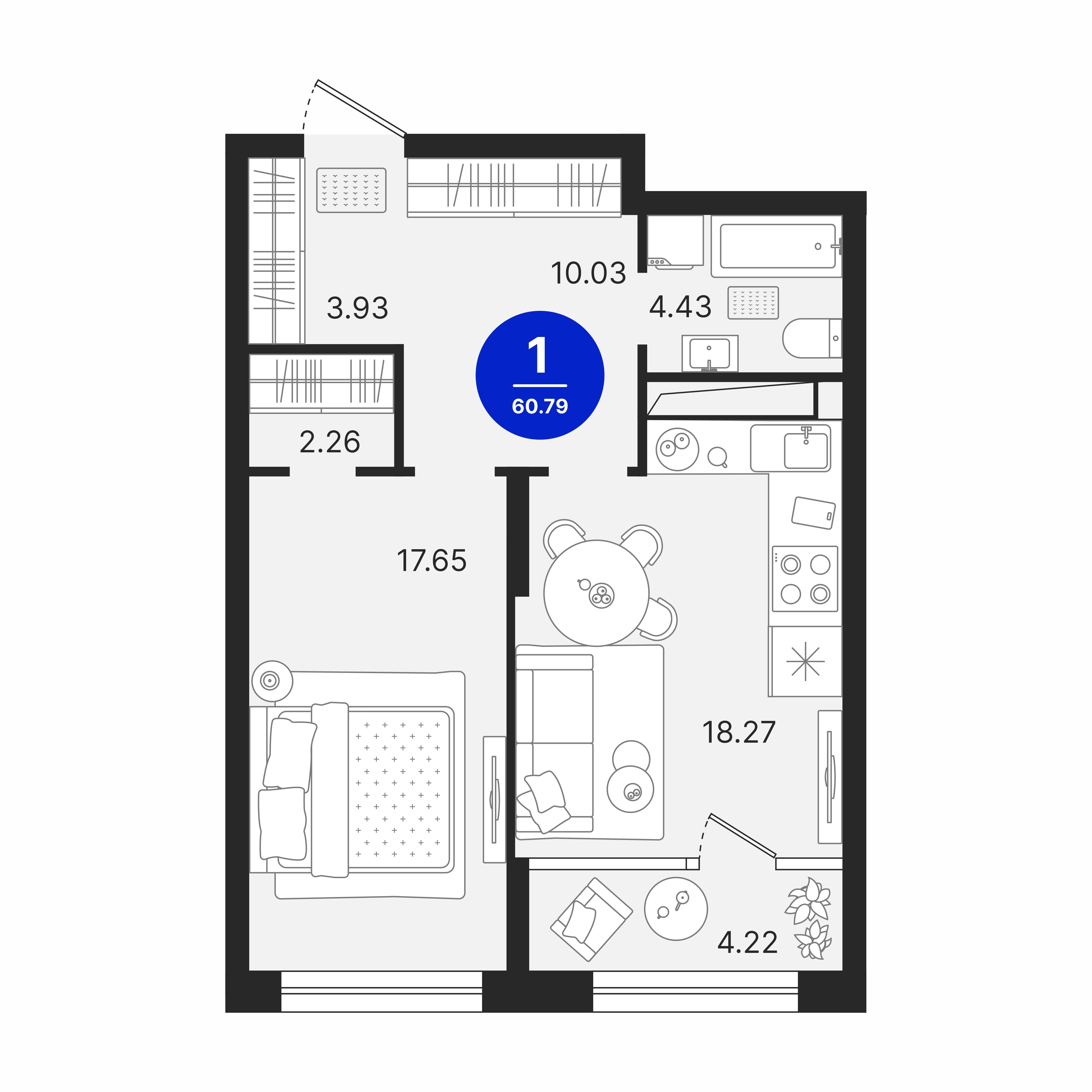 1-комнатная 60 м2 в ЖК Северное Сияние корпус null этаж 3