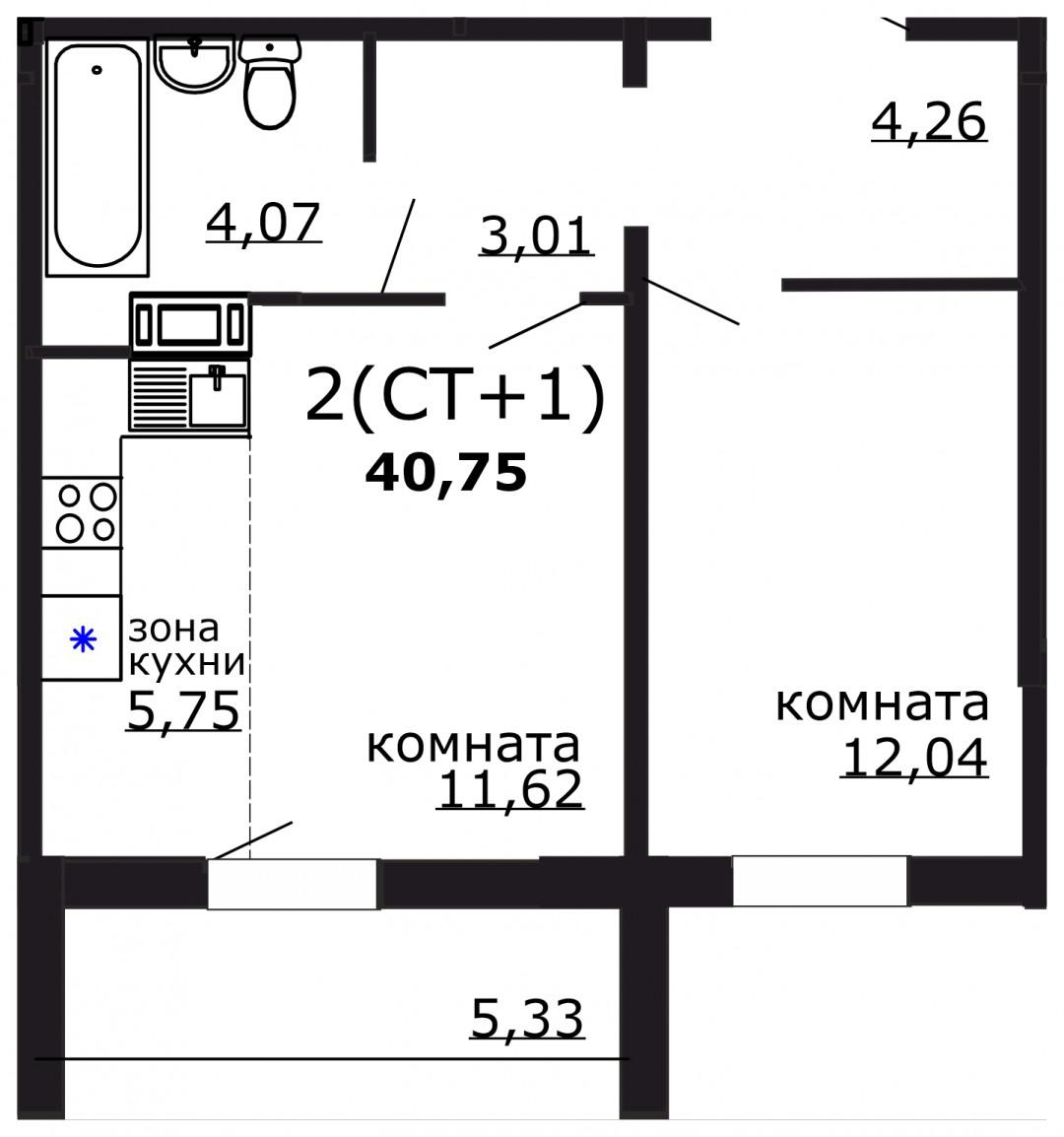 Студия 41 м2 в ЖК undefined корпус null этаж 14