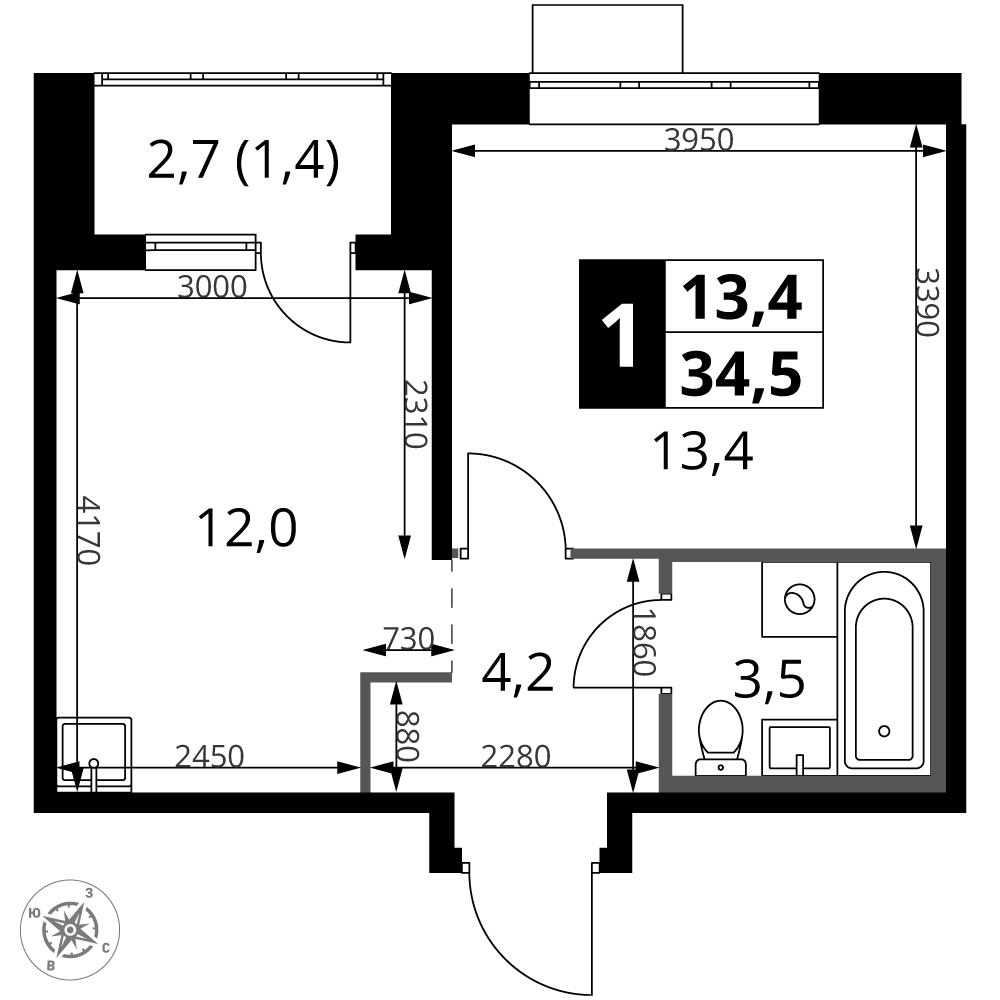 Студия 46 м2 в ЖК undefined корпус null этаж null