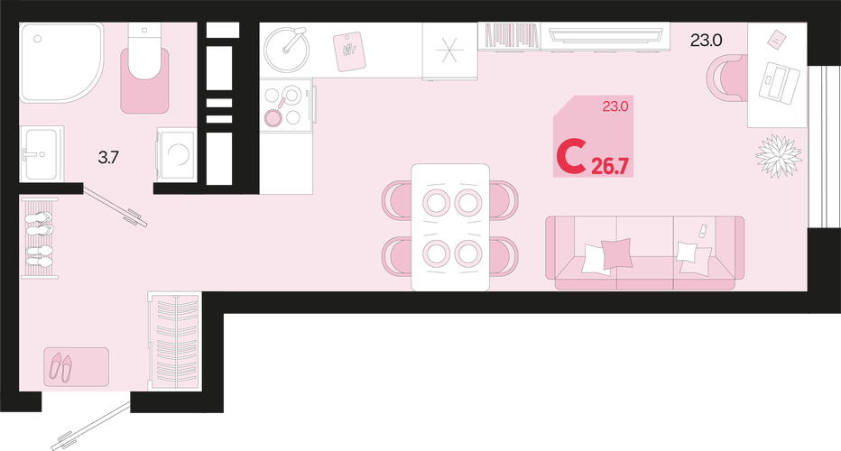 Студия 26.7 м2 в ЖК undefined корпус null этаж 10