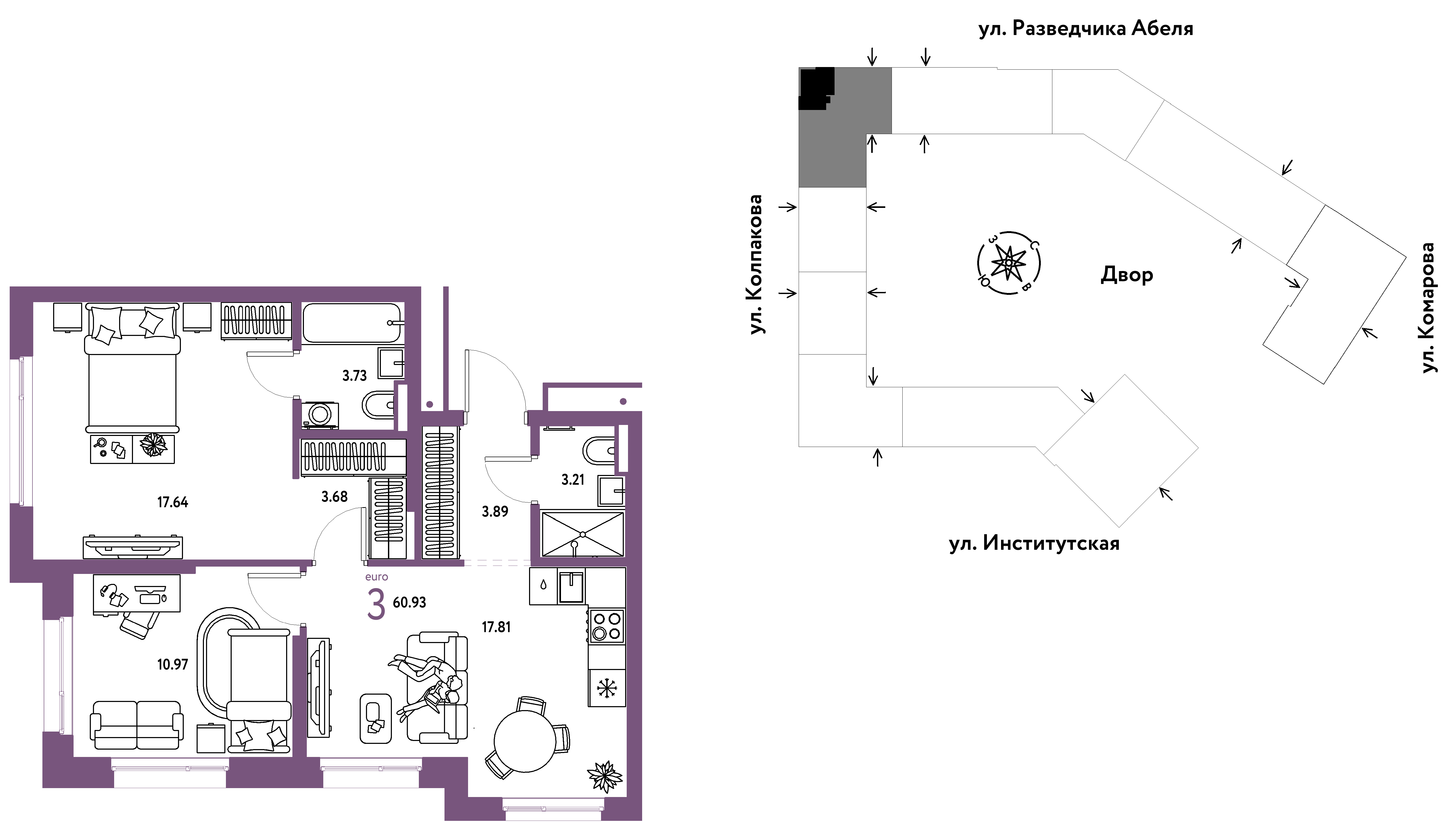 Студия 60 м2 в ЖК Страна.Парковая корпус null этаж 4